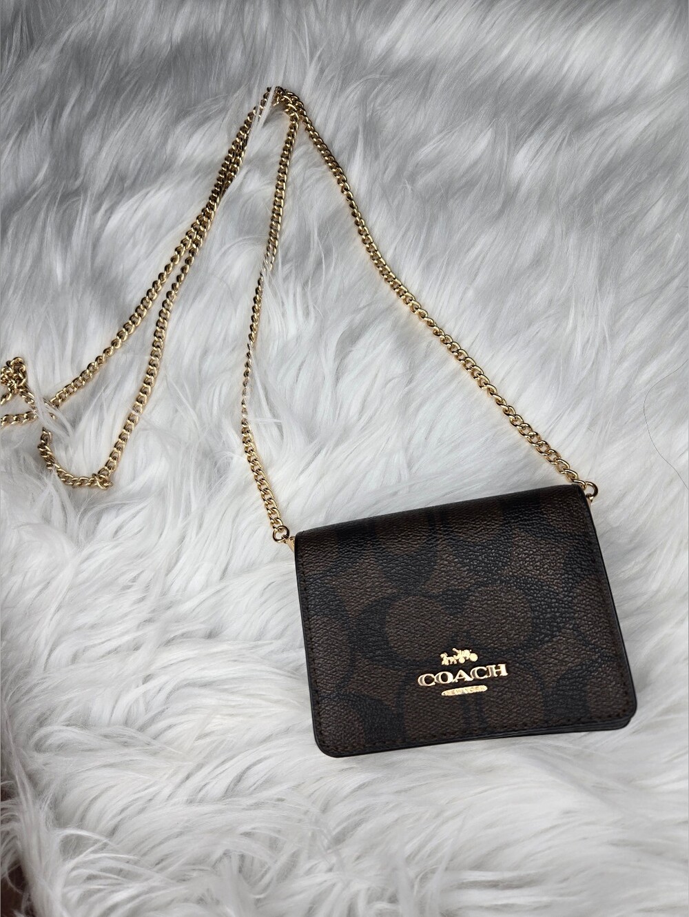 Coach Brown Signature Mini Crossbody with Gold Chain